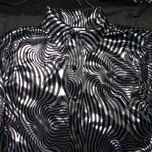 Charades Metallic Knit Swirl Psychedelic Disco Shirt
